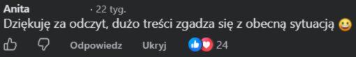 Anita: Dziękuję za odczyt, dużo treści zgadza się z obecną sytuacją.