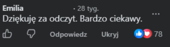 Emilia: Dziękuję za odczyt. Bardzo ciekawy.